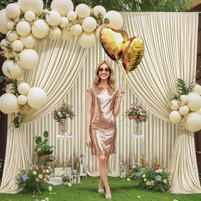 8 Panels Backdrop Curtains for Wedding Party Wrinkle Free Beige Backdrops Curtain Drapes Fabric Decorations Photo Back Drop Cloth for Baby Shower Photography Stage Reception 40ft(W) x 12ft(H)
