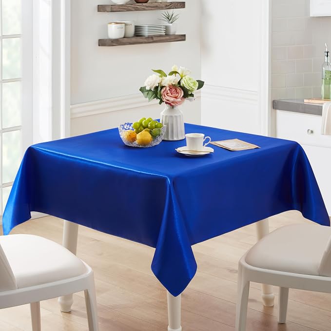 6 Pack Satin Table Cover Rectangle Silkly Soft Table Cloth, Satin Dining Table Cloths for Wedding Banquet Table Decoration, Dining Room, Indoor and Outdoor Use, 60 x 84 Inches, Royal Blue