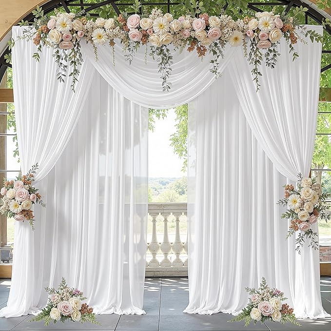 30ft x 10ft Cream White Backdrop Curtains, Wrinkle-Free Sheer Chiffon Fabric Photo Backdrop Drapes for Wedding Arch Party Ceremony Stage Photography Decorations