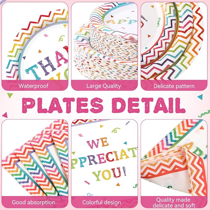 Pickmesh 400 Pcs Thank You Party Plates and Napkin Decoration We Appreciate You Paper Tableware Cups Knives Employee Staff Appreciation Teacher Doctor Party Decor Serve 50