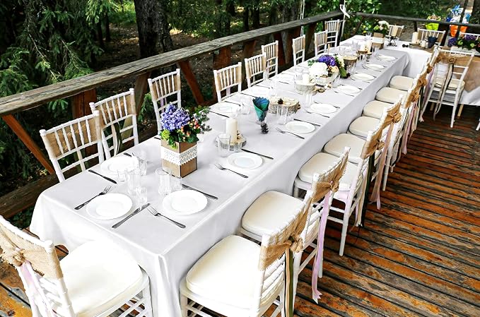 12 Pack White Satin Tablecloth, 57 x 108 Inch Silky Satin Table Cloth, Rectangle Bright Silk Tablecloth Smooth Fabric Table Covers Overlay Silky Table Decoration for Wedding Party Banquet Birthday