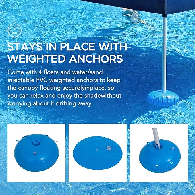SUNJOY 10x10 FT Floating Pool Canopy Pop Up Gazebo, Navy Water Tent with Steel & Aluminum Frame, PVC Floats, Hand Pump & Carry Bag for Lake, Beach, Pool