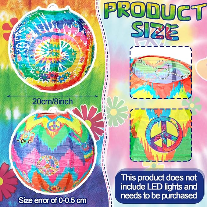 Panelee 12 Pcs Tie Dye Party Decorations Paper Lanterns 8 Inch Hanging Round Hanging Paper Party Decorations for Holiday Indoor Outdoor Supply