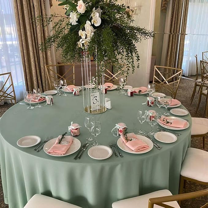 8 Pack Sage Green Round Tablecloth 120 Inch Wrinkle Resistant Green Table Cloth Reusable and Washable Polyester Fabric for Buffet Wedding Party and Banquet