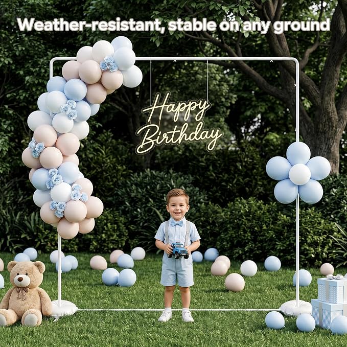 GOJIAWAY 7.2ft White Square Backdrop Stand, Metal Frame,2 Water Bags Base | Adjustable Height 4–7.2ft, Rust-Resistant, Quick Snap Assembly, Stability, for Wedding, Photo, birthday party, balloon arch