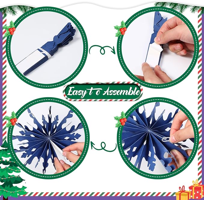 Fuyoooo 12 Pcs Snowflakes Hanging Decorations Blue Purple White Paper Fans Hollow Snowflakes Ceiling Hangings Decor Ice Birthday Fans Decor for Wedding Birthday Holiday Party Decoration(Blue)