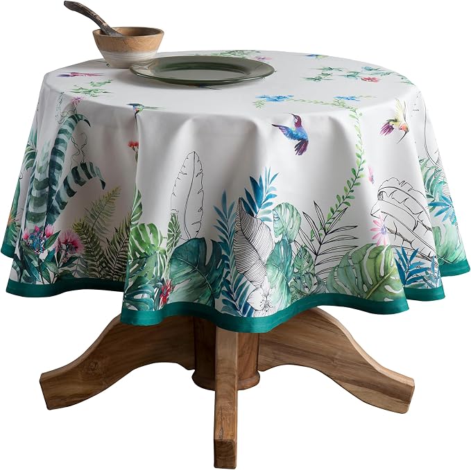 Maison d' Hermine Table Cloth Round Table 100% Cotton 63 Round Inches Tablecloth Reusable Decorative for Dining Kitchen Room Farmhouse Party Home Hotel Restaurant Spring Summer - Tropiques