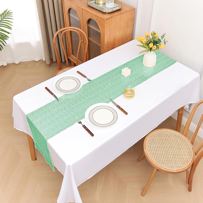 Sugargirl 10 Packs 12 x 72 inches Sequin Table Runner, Glitter Mint Green Table Runner for Birthday Party Supplies Wedding Holiday Celebration Event Decorations