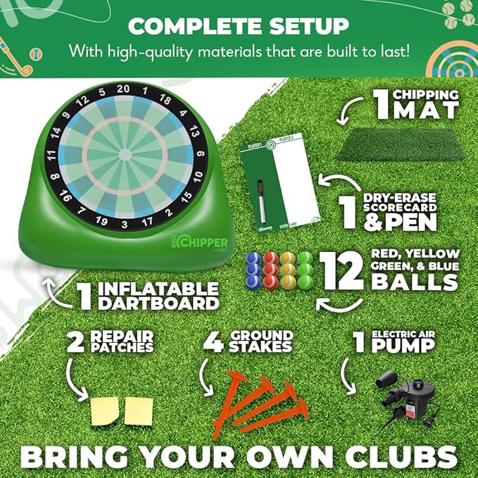 Swooc Games® - Bull Chipper™ | Giant Golf Darts with 10+ Golf Games | Backyard Game with Air Pump | Yard Game for Adults | Giant Outdoor Fun for Adults and Family | Outside Activity - Golf Chipper
