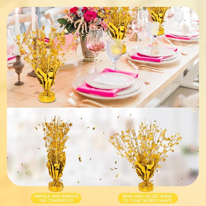 12 Pack Metallic Foil Spary Centerpieces for Tables, Gold Centerpieces for Tables Decorations, Star Brust Table Centerpieces for Birthday Graduation Wedding Baby Shower Party