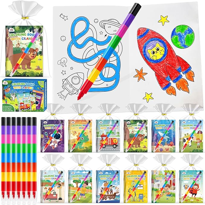 ZMLM 24 Pack Coloring Books for Kids with Crayons,Party Favors for Kids 4-8, Goodie Bags Stuffers for Toddlers, Classroom Prizes Birthday Return Gifts (Boys)