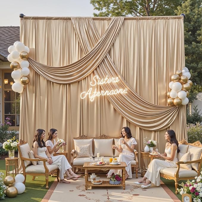 gogoparti 10x12FT Champagne Sequin Backdrop Curtain-2 Panels of 5x12FT Wrinkle-Free Glitter Drapes for Photography, Birthdays, Weddings & Graduations