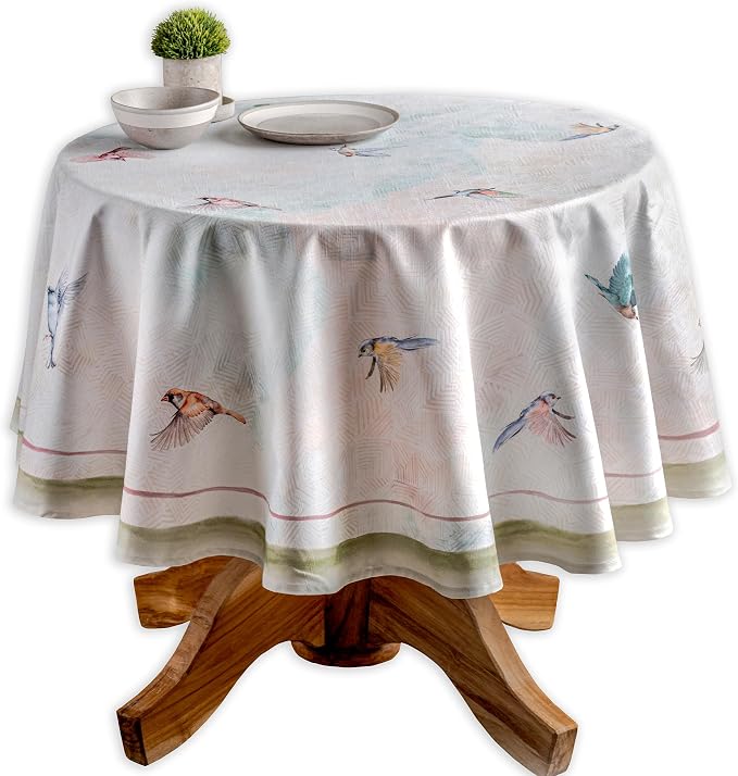 Maison d' Hermine Table Cloth Round Table 100% Cotton 69 Round Inches Tablecloth Reusable Decorative for Dining Kitchen Room Farmhouse Party Home Hotel Restaurant Spring Summer - Flying Birds
