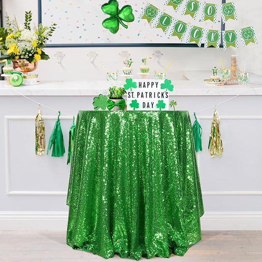 PartyDelight Green Sequin Tablecloth 50 Inch Round Table Cloth Glitter for Party Baby Shower Christmas Decorations