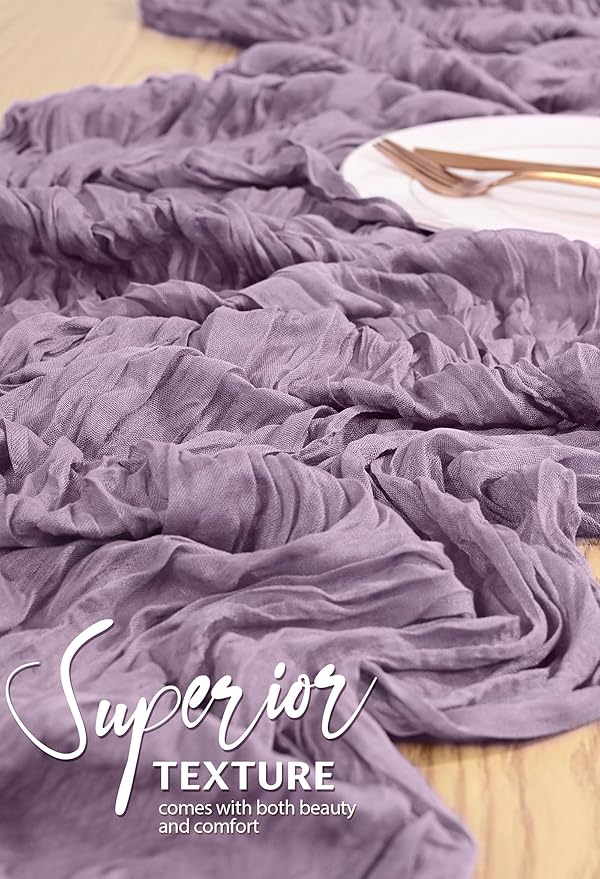 2 Pack Cheesecloth Table Runner 10FT Purple Table Runner Boho Gauze Cheese Cloth Table Runners Long Rustic Sheer Table Decorations for Wedding Party Baby Bridal Shower Birthday Holiday Home