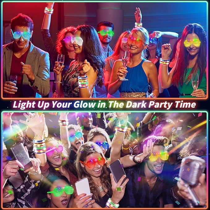 120 Pcs Glow in the Dark Party Supplies with Light up Glasses LED Bracelets 10 Neon Colors Glow Stick Bracelet Flashing Glasses for Kid Adult Rave Birthday Wedding Halloween Christmas Party Toys Favor