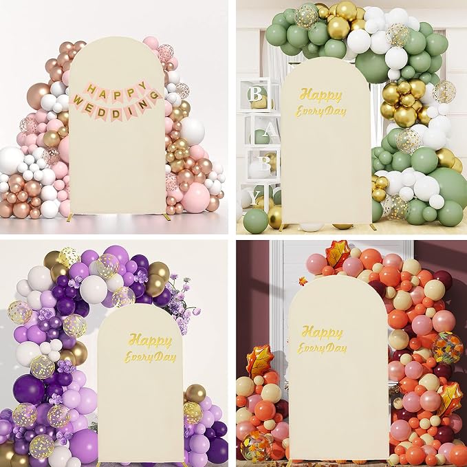 HAINARverS Wedding Arch Cover 7.2FT Spandex Fitted Stretchy Arch Stand Covers,2 Sided Round Top Chiara Backdrop Cover for Birthday Party Ceremony Banquet Baby Shower Arch Decoration(Beige)