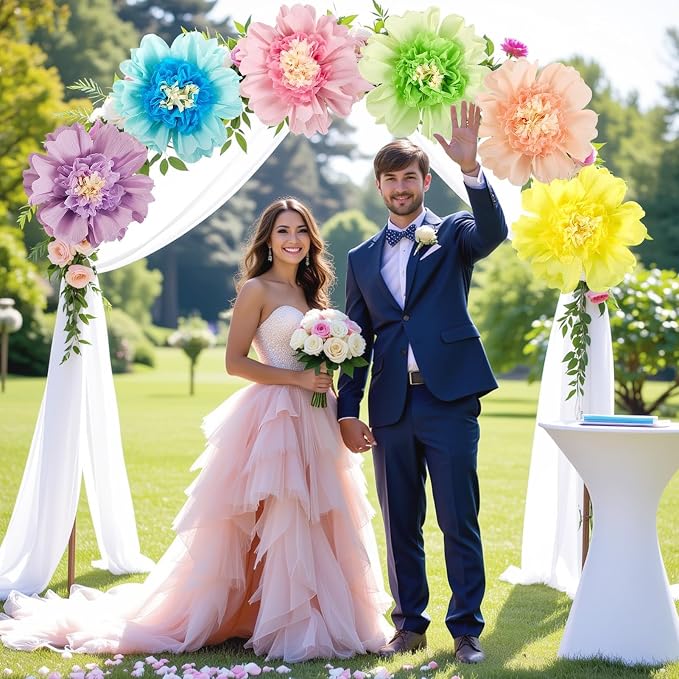 SUNBEAUTY Pastel Paper Flowers 6Pcs Large Tissue Paper Flowers Decoration for Wall 12 Inch Giant Crepe Flowers for Spring Garden Backdrop Pastel Birthday Easter Wedding Party Bulletin Board