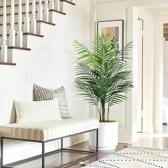 Artificial Palm Tree Indoor 4ft, Large Fake Tropical Areca Palm Tree with 13 Trunks, Tall Faux Floor Plants for Indoor Outdoor-Living Rooms, Offices, Bedroom Home Decor