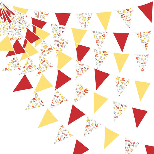 32Ft Crawfish Boil Party Decorations Red Yellow Beer Crawfish Pennant Banner Fabric Triangle Flag Garland Streamers for Lobster Birthday Shrimp Seafood Boil Baby Shower Barbecue Party Decor Supplies