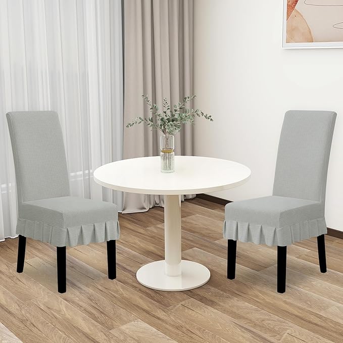 Easy-Going Dining Chair Covers Stretch Parsons Chair Slipcover with Skirt Chair Covers for Dining Room Restaurant Banquet (2 PCS, Silver Gray)