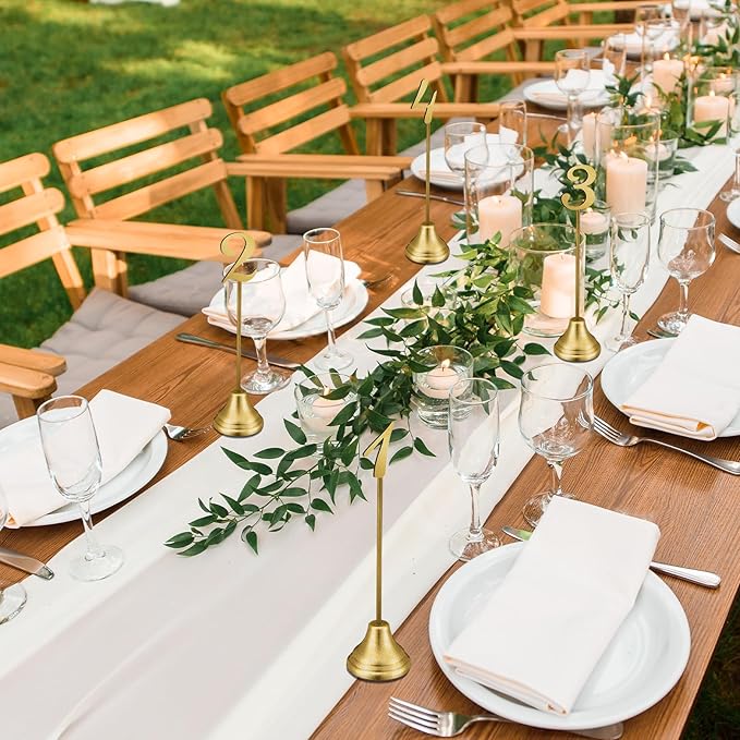 Maitys 15 Pcs Metal Table Numbers 1-15 with Weighted Base 8 Inch Table Number Stands for Wedding Reception, Party, Anniversary, Birthday Banquet(Gold)
