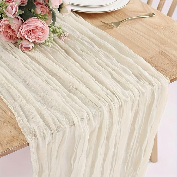 Beige Cheesecloth Table Runner 21x120 Inch Gauze Table Runners Reusable Polyester 10ft Boho Rustic Cheese Cloth Table Runner for Wedding Party Baby Shower Birthday