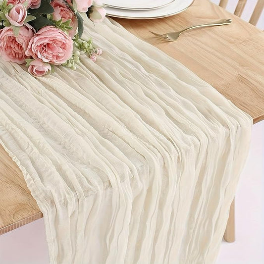Beige Cheesecloth Table Runner 21x120 Inch Gauze Table Runners Reusable Polyester 10ft Boho Rustic Cheese Cloth Table Runner for Wedding Party Baby Shower Birthday