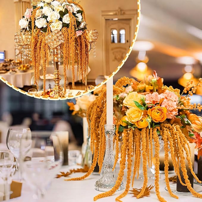 Suncalla 12 Pcs Orange Spring Natural Dried Amaranthus Hanging Flowers Amaranthus Artificial Flowers for Wedding Arch Bouquet Floral Garland Wall Home Decoration (23 Inch)