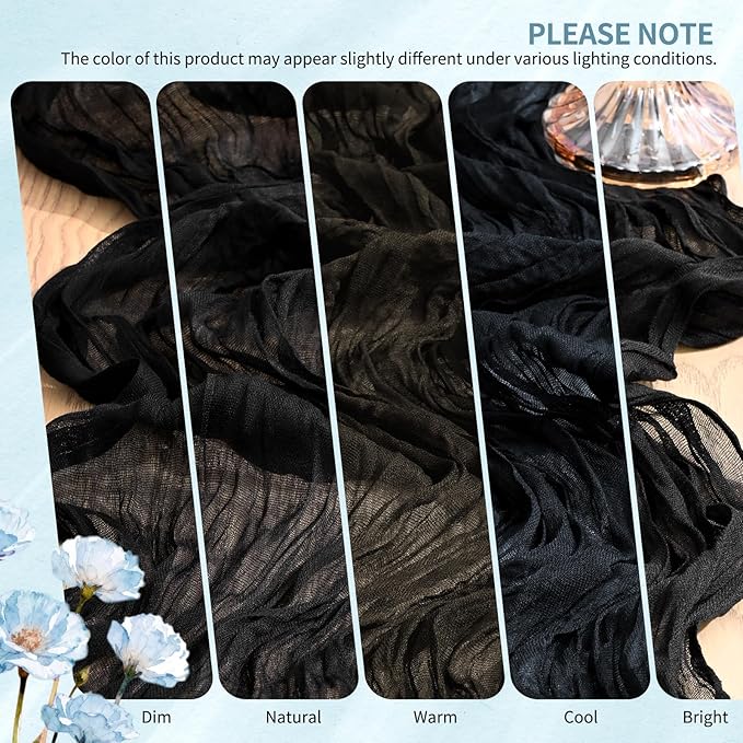 20 Pack Black Cheesecloth Table Runner 10FT Boho Gauze Cheese Cloth Table Runners Romantic Rustic Sheer Table Decorations for Wedding Party Baby Shower Birthday Holiday Home