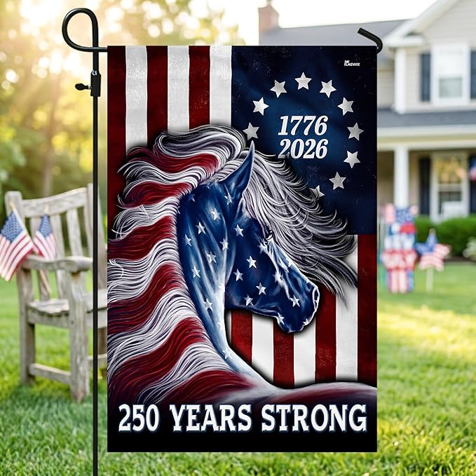 FLAGWIX American 250 Years Anniversary Horse Flag - Polyester Double-sided Garden Flags For Outside (11.5" x 17.5") - 4th of July Decorations for Home Yard Farm Garden Decor Banner