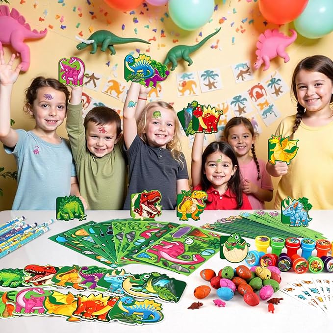 BenLouis 96Pcs Dinosaur Party Favors Dino Theme School Stationery Set Bulk for Kids Jurassic Birthday Party Goodie Bag Stuffers Classroom Gifts Rewards Pinata Filler