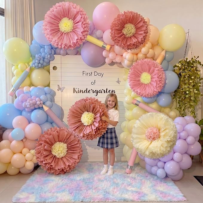 Chunful 5 Pcs 30'' 24'' Colorful Giant Paper Flower Handcrafted Boho Large Tissue Paper Flower for Wall Crepe Floral Large Hanging Tissue Pom Poms for Wedding Bridal Baby Shower Party Nursery Birthday