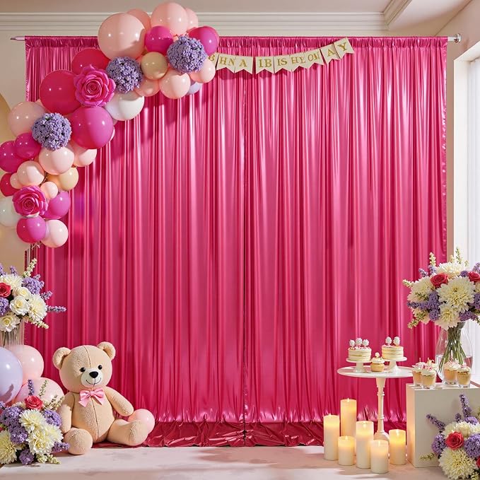 10x10 ft Wrinkle Free Hot Pink Sequin Backdrop Curtain for Parties-Thick Not Fall-Off Glitter Fuchsia Backdrop Drapes-2 Panels 5x10ft Shimmer Photo Back Drop Cloth for Wedding Birthday Photography