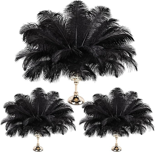 THARAHT Ostrich Feathers 90pcs Large Natural Bulk for Vase Crafts Wedding Party Centerpieces Christmas Tree Decoration Feathers,Black
