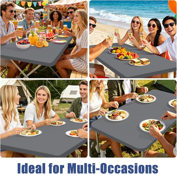 Moosfor Spandex Rectangle Table Cloth 4 Pack, Elastic Fitted Tablecloths for Picnic, Stretch Washable Patio Table Cover for Outdoor, Camping, Banquet and Parties (Grey, 24"x48")