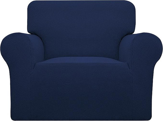 Easy-Going Stretch Chair Sofa Slipcover 1-Piece Couch Sofa Cover Furniture Protector Soft with Elastic Bottom for Kids, Pet. Spandex Jacquard Fabric Small Checks (Chair, Navy)