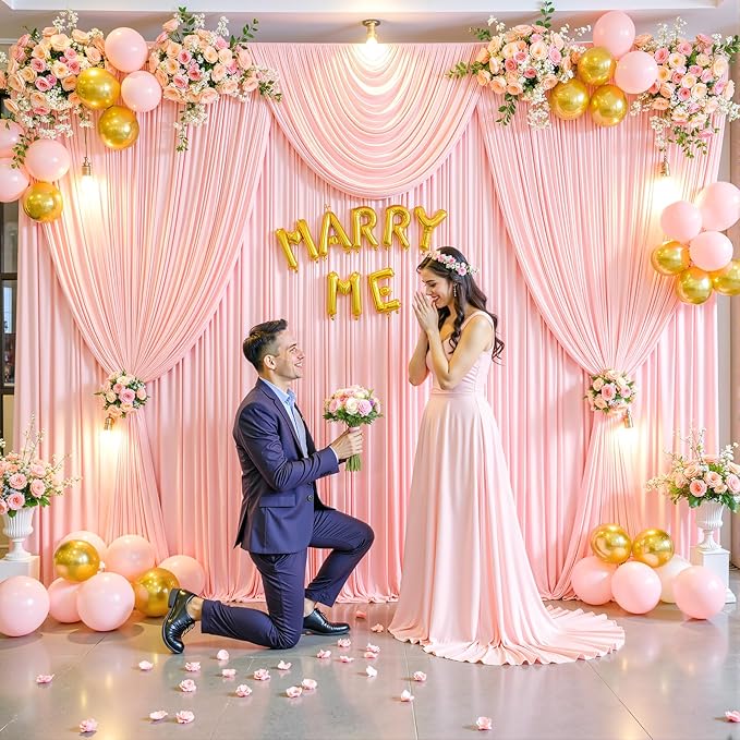 10ft x 7ft Blush Pink Backdrop Curtain for Parties Pink Wrinkle Free Backdrop Drapes Panels for Baby Shower Wedding Birthday Photo Gender Reveal Photography Polyester Fabric Background Decoration