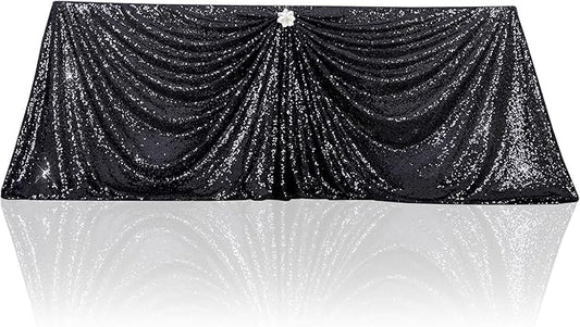 PartyDelight Sequin Tablecloth Black 90"x132" Shimmer Table Cloths Wedding Dinning Table Rectangle Sparkle Glitter Decorations