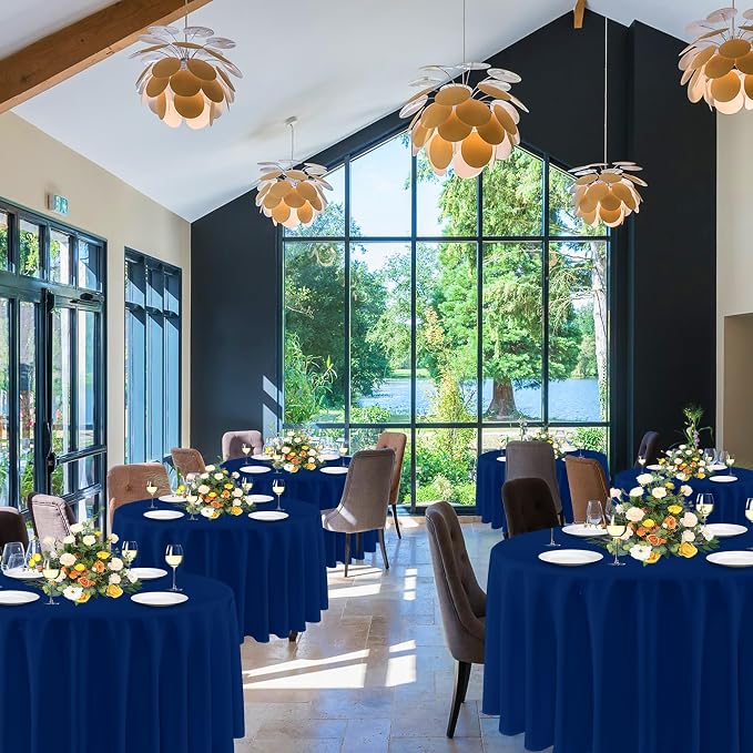 sancua Navy Blue Round Tablecloths 90 Inch, 6 Pack - Circle Fabric Cloth Table Cloths for Wedding Party Banquet Birthday, Washable Polyester Table Cover (Fit 30-72 Inch Tables)