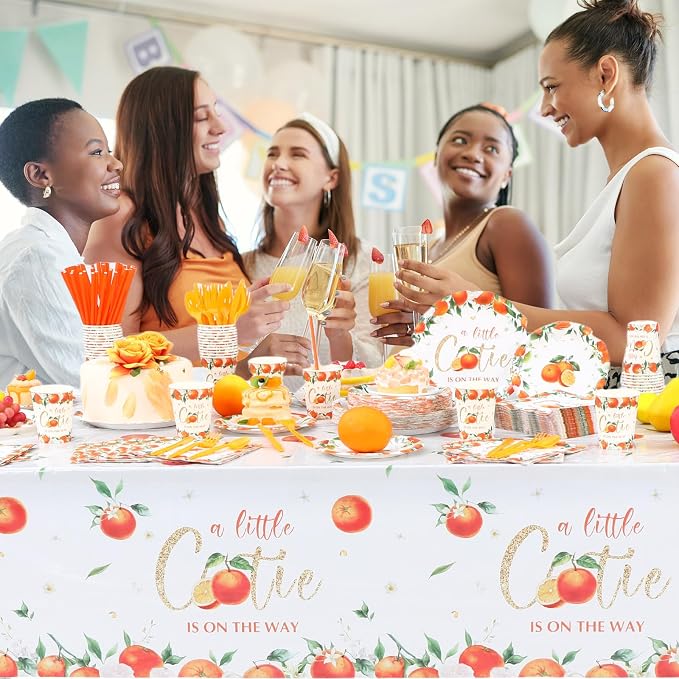 Funnymoom 452 Pcs Little Cutie Baby Shower Party Decorations a Little Cutie Is on the Way Paper Plates Napkins Cups Tablecloth Cutlery Straws for Orange Citrus Tangerine Fruit Birthday Party