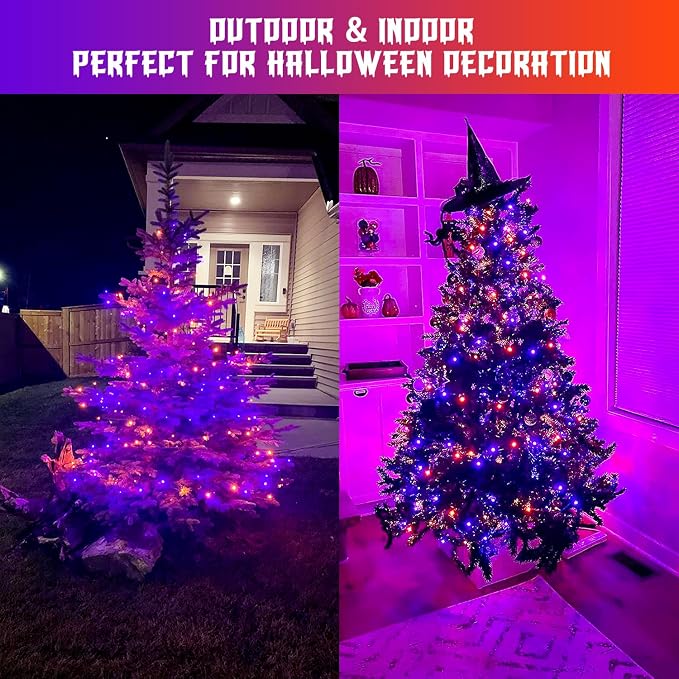 JMEXSUSS 2 Pack Orange Purple Battery Operated Halloween Lights, Each 33ft 100 LED Battery Powered String Lights with Remote Outdoor Indoor