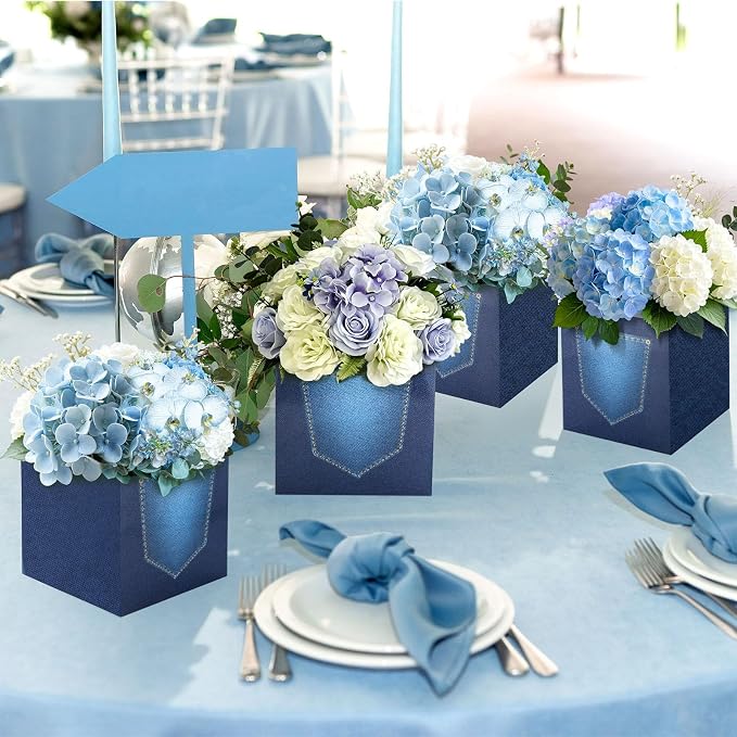 12 Pack Denim Baby Shower Centerpieces Decorations Blue Jean Party Flower Boxes Cowboy Western Baby Boy Shower Decor Gender Reveal Flower Boxes Photo Props Party Supplies