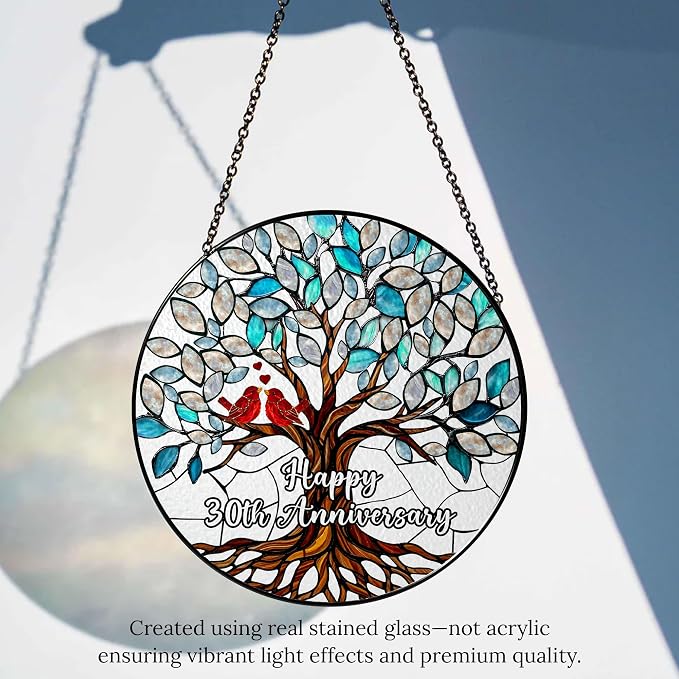30th Anniversary Stained Glass Suncatcher, 30th Anniversary Wedding Gifts for Couples, Wife, Husband, 30 Years Anniversary Milestone Decoration, Pearl Themed Wedding Celebration 6x6' Decor