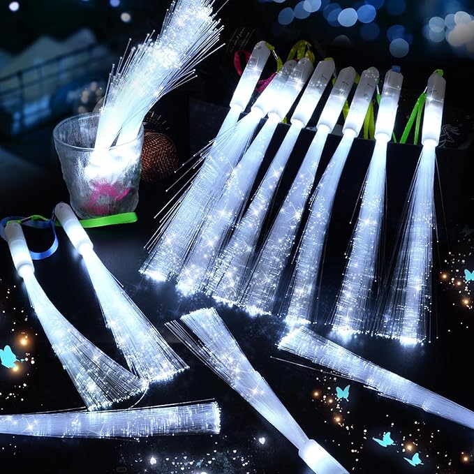 SHQDD 28 PCS Fiber Optic Wands with 3 Light Modes, Glow Wands & Light Up Wands for Kids, Sparklers Fireworks Sticks, Fiber Optic Lights for Wedding, New Year, Birthday, Carnival Parties