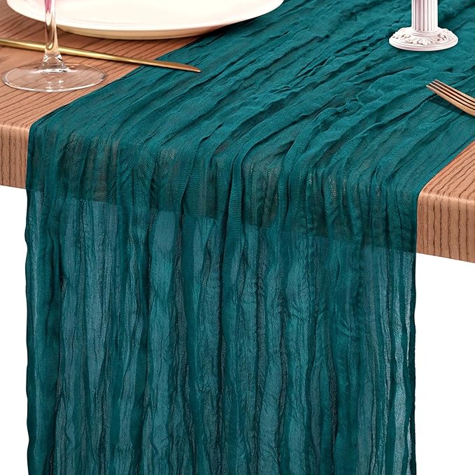 30 Pack Cheesecloth Table Runner 10FT Teal Table Runner Boho Gauze Cheese Cloth Table Runners Long Rustic Sheer Table Decorations for Wedding Party Baby Bridal Shower Birthday Holiday Home