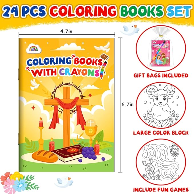 ZMLM 24 Pack Christian Coloring Books for Kids with Crayons,Party Favors for Kids 4-8, Goodie Bags Stuffers for Toddlers, Classroom Prizes Birthday Return Gifts (Christian)