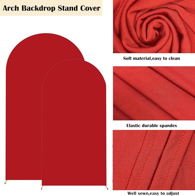 HAINARverS Set of 2 Wedding Arch Cover 6FT,7.2FT Spandex Fitted Stretchy Arch Stand Covers,2 Sided Round Top Chiara Backdrop Cover for Birthday Party Banquet Baby Shower Arch Decoration(Red)