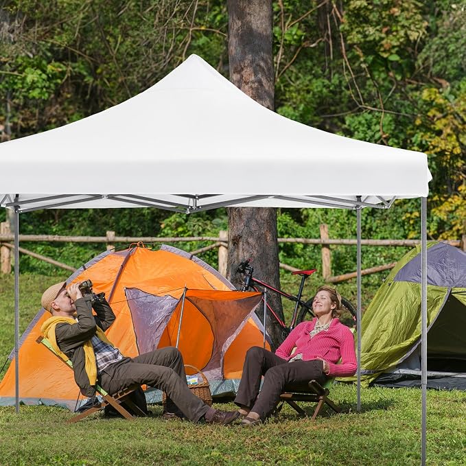 OLIXIS 10x10 FT Pop Up Canopy Tent, Sun Shade Instant Canopy with Windproof Sand Bags, Heavy Duty Portable Outdoor Shelter for Beach Yard Party Events, Bright White