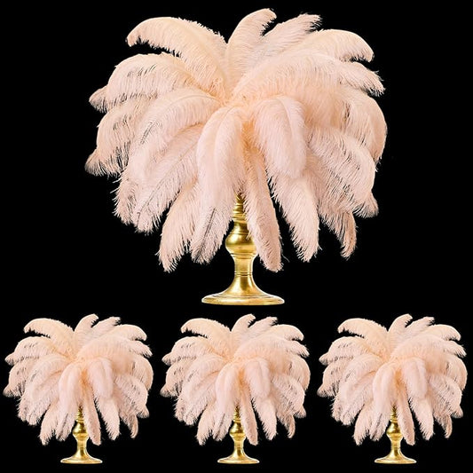 TaoBary 60 Pcs Natural Ostrich Feathers Plumes for Christmas Wedding Birthday Party Centerpieces 12-14 Inch, 10-12 Inch, 8-10 Inches Vase Feathers Flower Arrangement Decors DIY Crafts(Champagne)